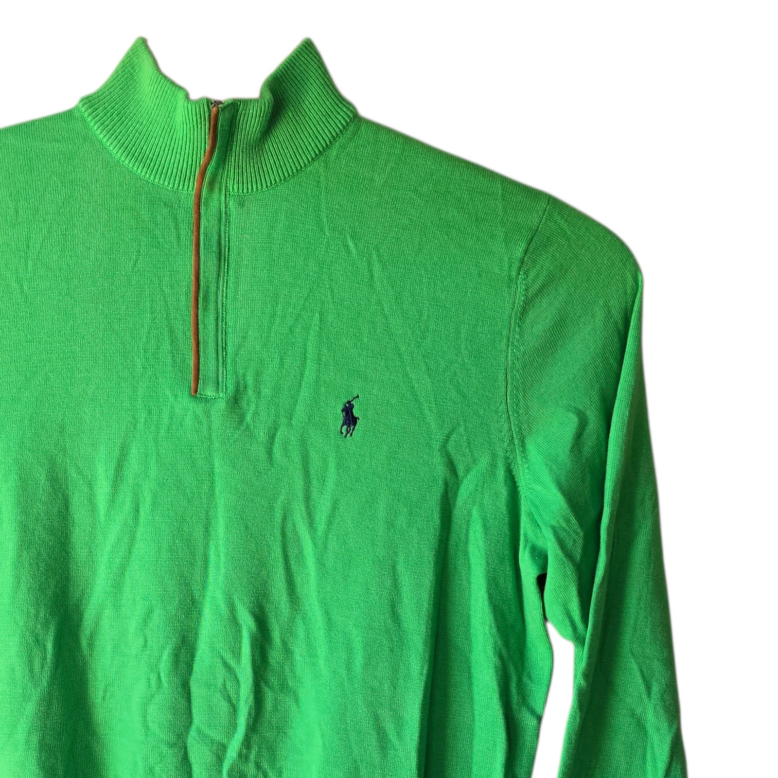 Polo Golf Ralph Lauren Mens Large Green 100 Merino Wool Quarter Zip Sweater